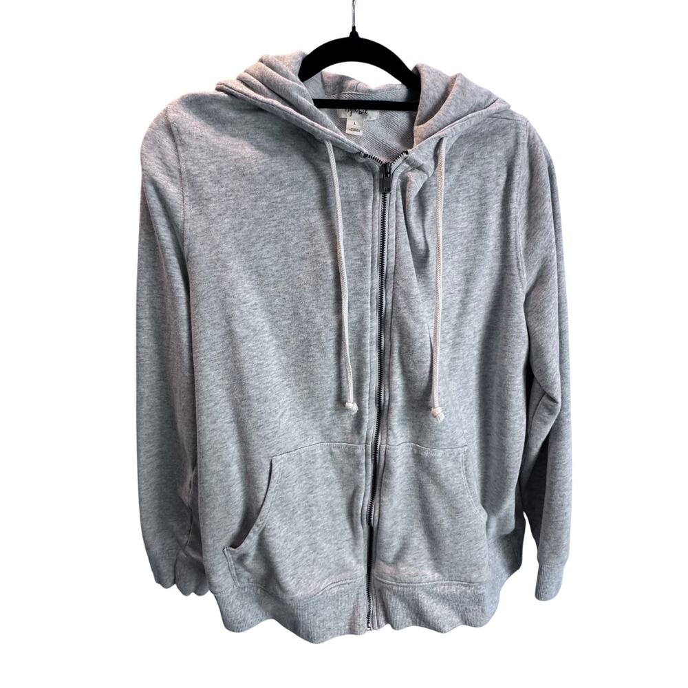 Style & Co Grey Zip Up Hoodie Sweatshirt L Athleisure Casual Cotton Blend Lounge